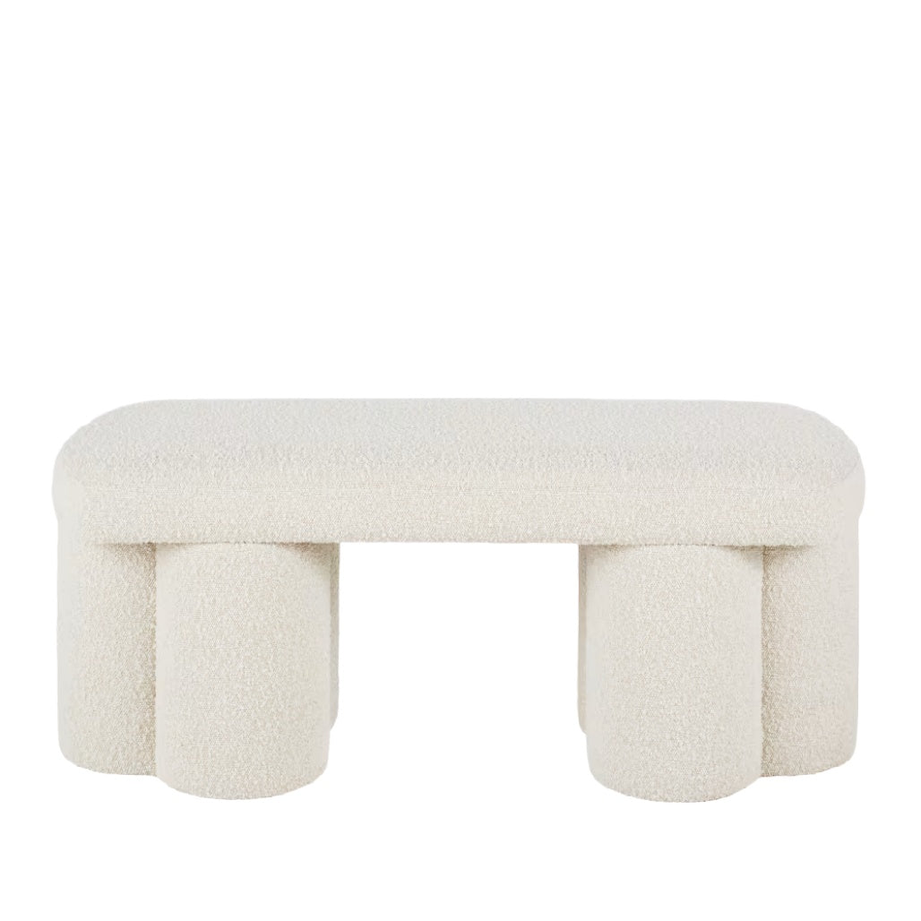 Table basse en tissu bouclé blanc élégante et moderne.