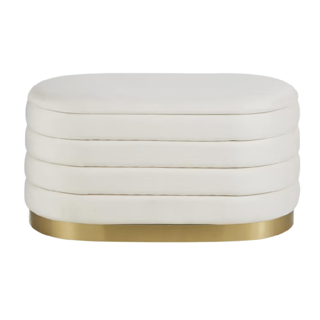 Pouf en velours blanc avec base dorée
