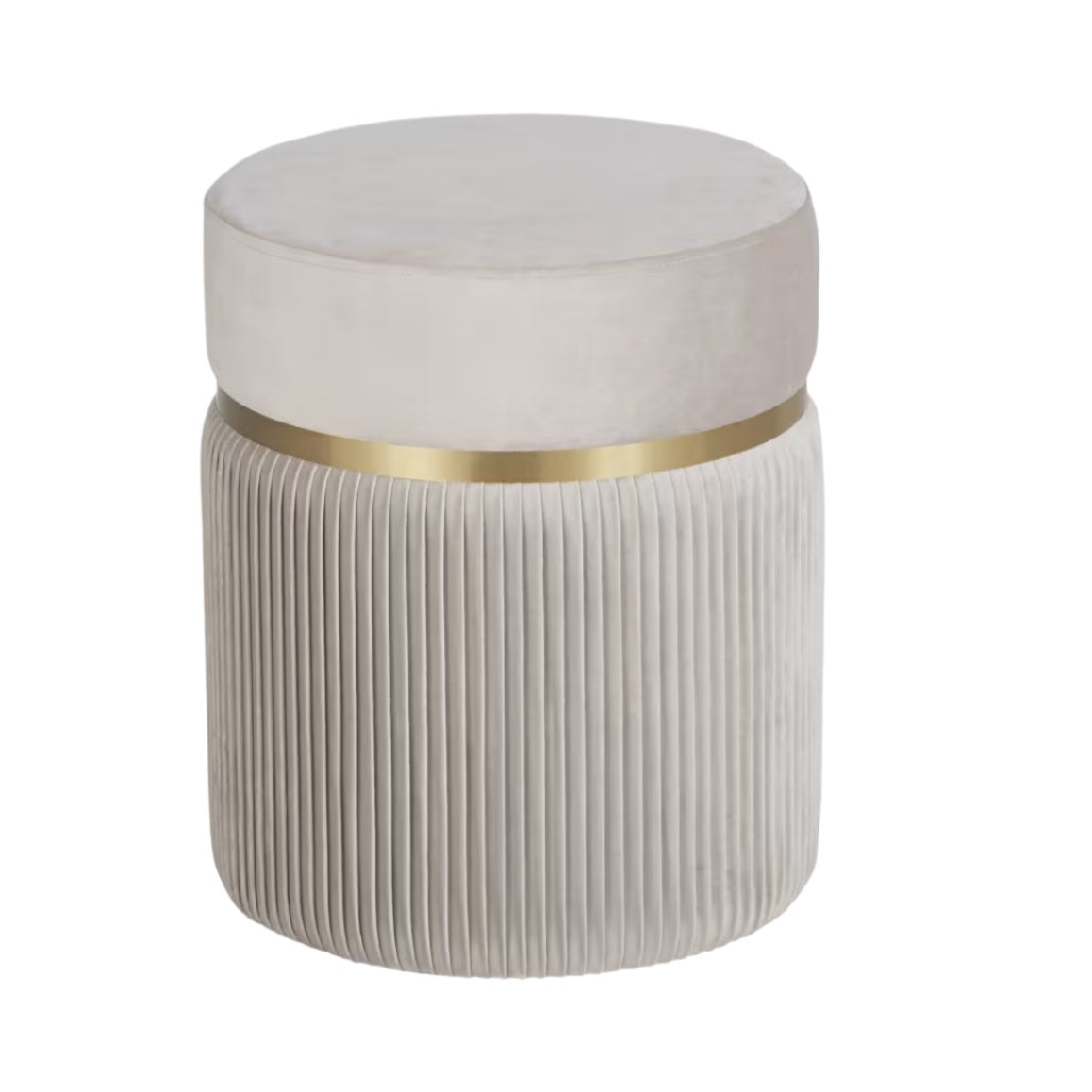 Titre technique en français : 

Table d'appoint en velours beige avec bande dorée