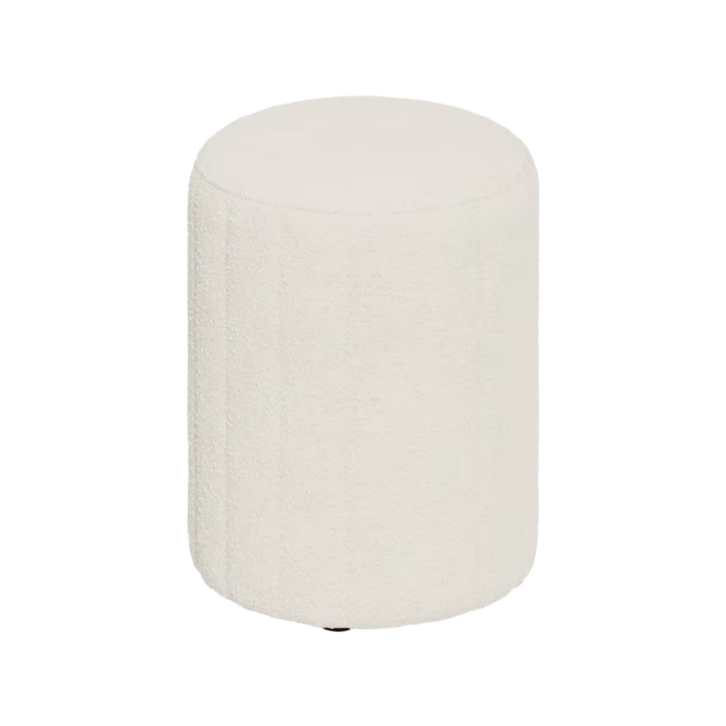 Tabouret rond en tissu bouclé beige - Élégance et confort moderne.