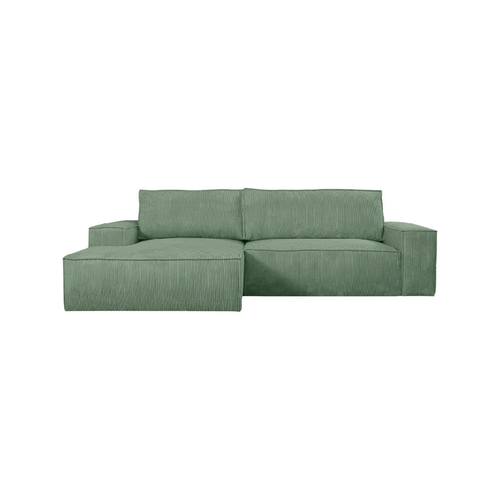Canapé modulable en velours vert clair avec repose-pieds intégré