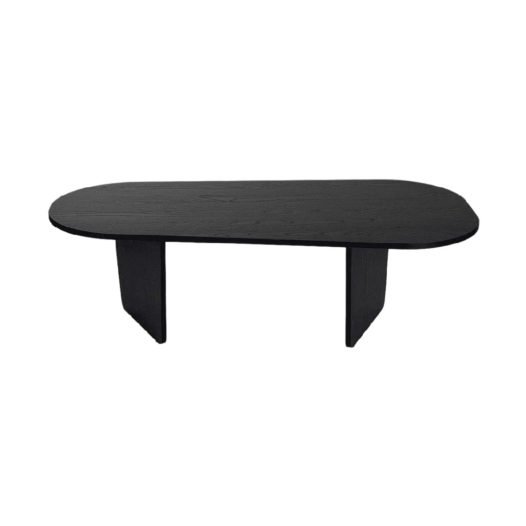 Table basse ovale moderne en bois noir.