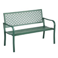 Banc en métal vert avec motif décoratif pour jardin ou terrasse